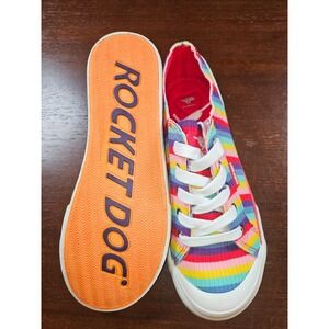 Rocket Dog Women's Jazzin Lace Up Multi Stripe Sneakers Red Stripe 9.5 NEW